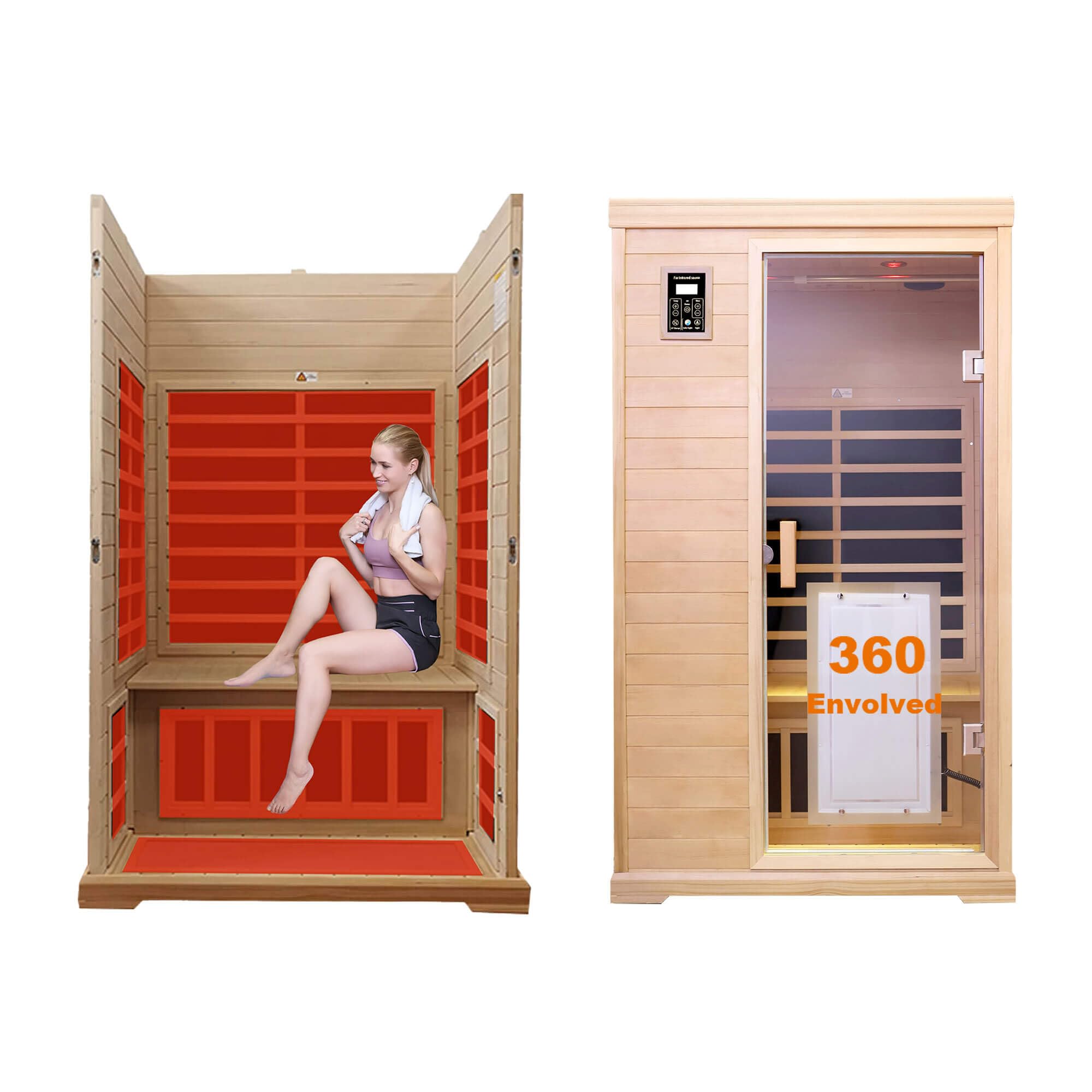 SIMILAR*** Far Infrared Wooden Sauna Room, 2-Person Size, with 1750W, 9 Low EMF Heaters, 10 Minutes Pre-Warm up, Time and Temp Pre-Set, 2 Bluetooth Speakers, 1 LED Reading Lamp and 2 Chromotherapy Lights