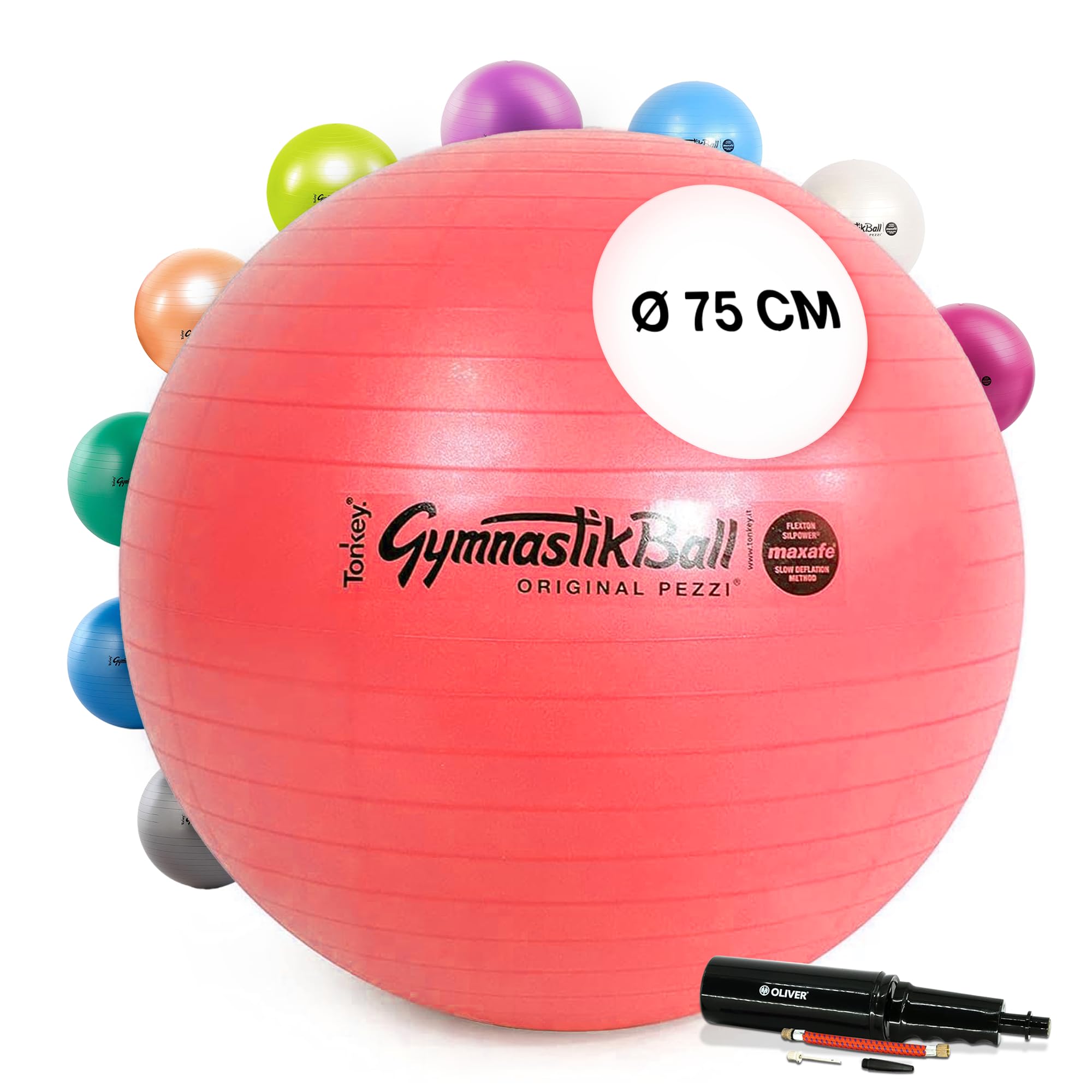 PEZZI Original Pezziball MAXAFE 75 cm m. Pumpe rot Gymnastikball