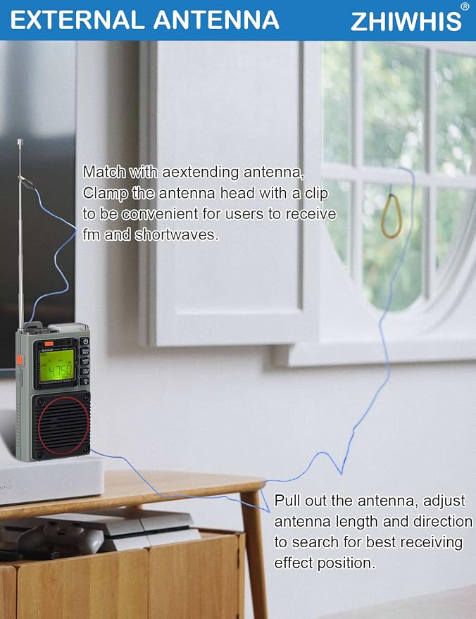 Radio portátil ZHIWHIS ZWS-787 AM/FM/SW/VHF/WB con Bluetooth miniatura 8