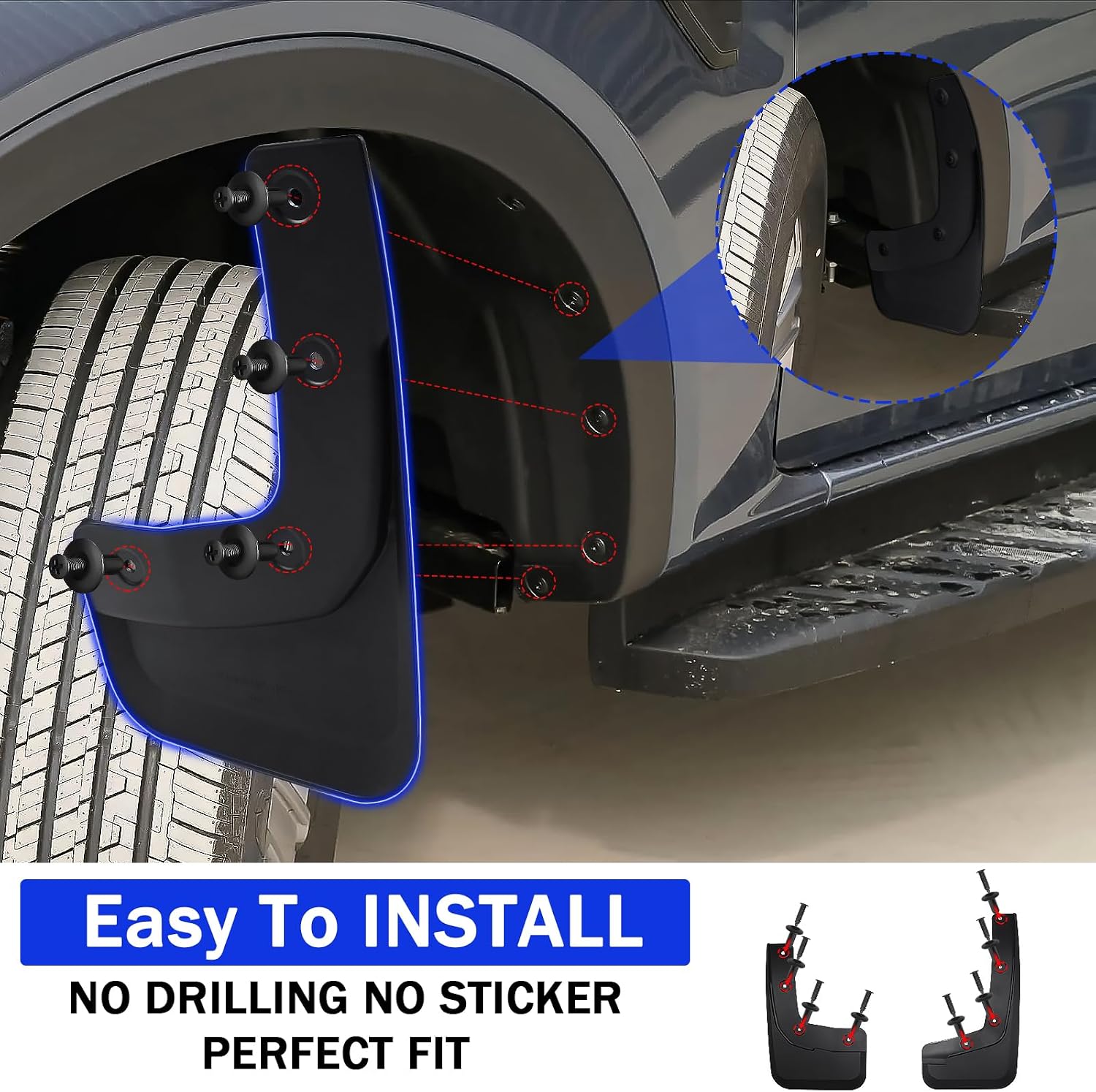 Peleus Upgraded Mud Flaps Mud Guards for Ford Ranger 2024 2025 2026 Aerodynamic Mud Flaps Splash Guards Fenders for Ranger XL, XLT, Lariat (Won't Fit Raptor) Accessories Set of 4 Mudguards Mudflaps