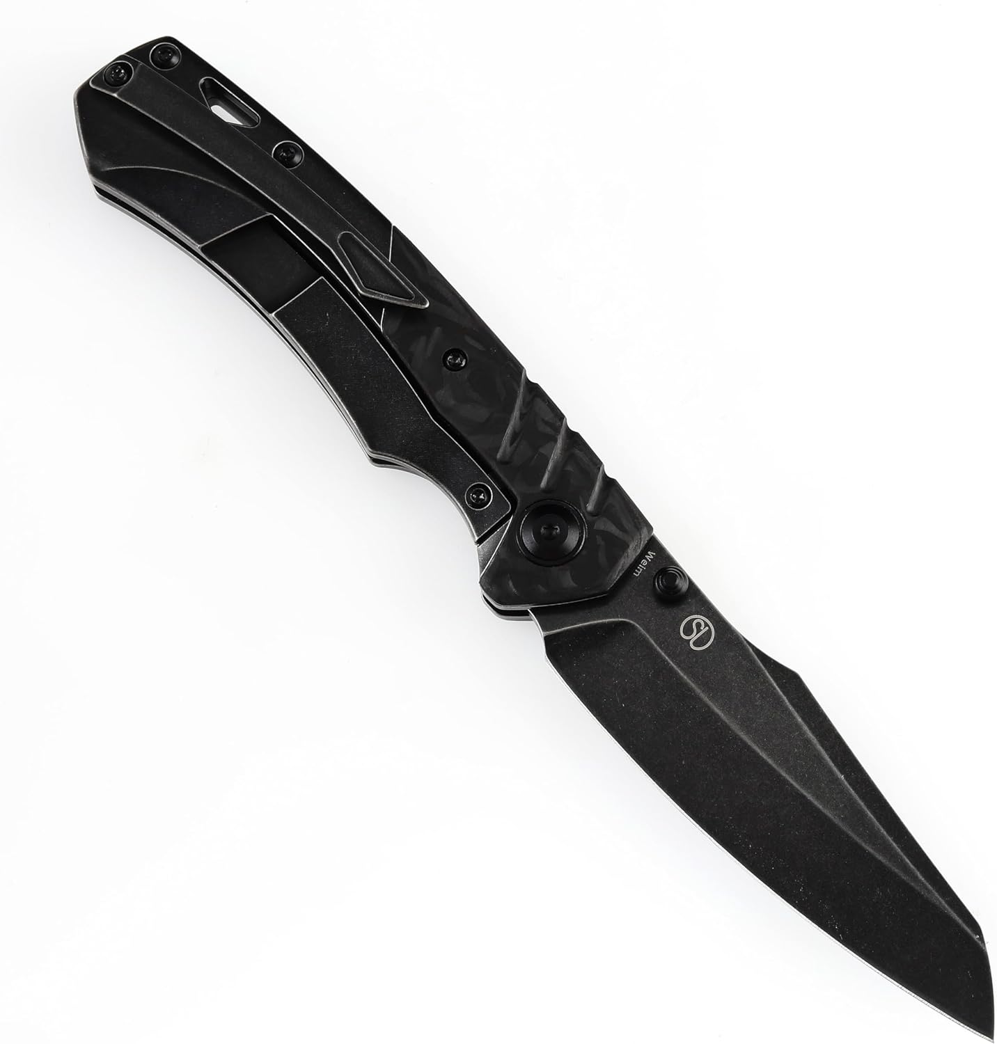 KANSEPT Weim Pocket Folding Knives for Men EDC Camping Knife 3.28'' Black Stonewashed CPM S35VN Material with Black Stonewashed Titanium + Red Carbon Fiber Handle K1051A5