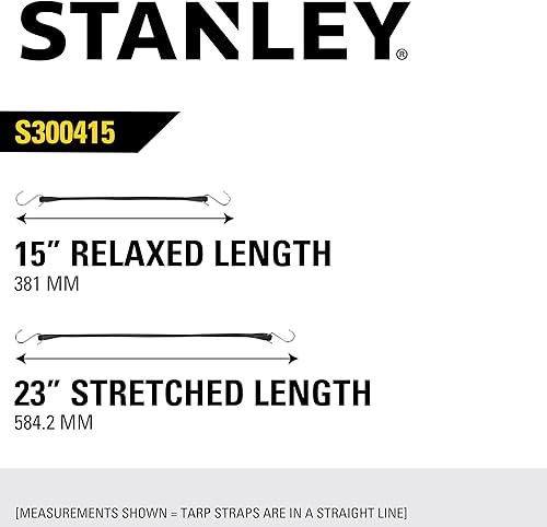 Miniatura 6 de STANLEY S300415 - Cuerdas elásticas de goma negras de 15 pulgadas para todo tipo de clima con ganchos en S para asegurar lonas, transportador de