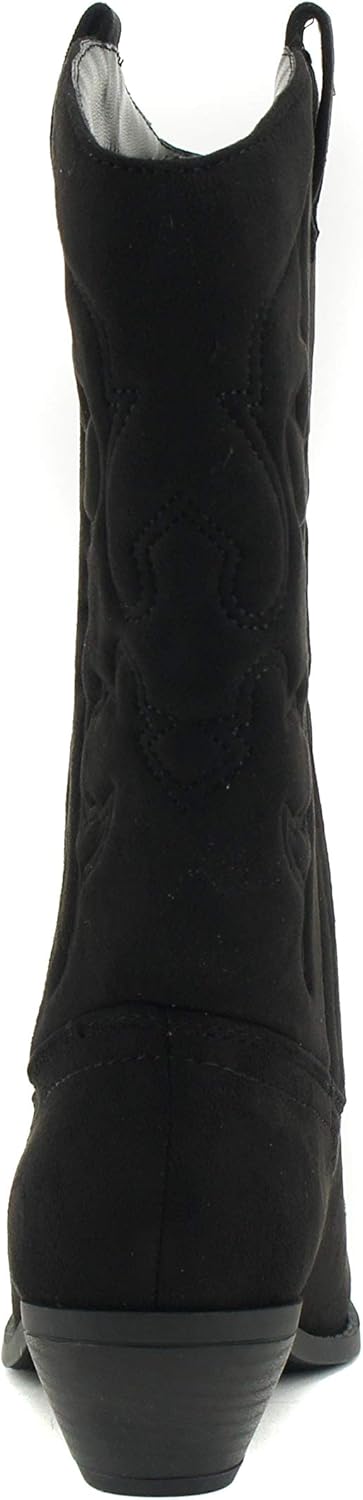 Soda Reno Women Western Cowboy Pointed Toe Knee High Pull On Tabs Boots (Black Suede, US Footwear Size System, Adult, Women, Numeric, Medium, 6.5) - Image 4