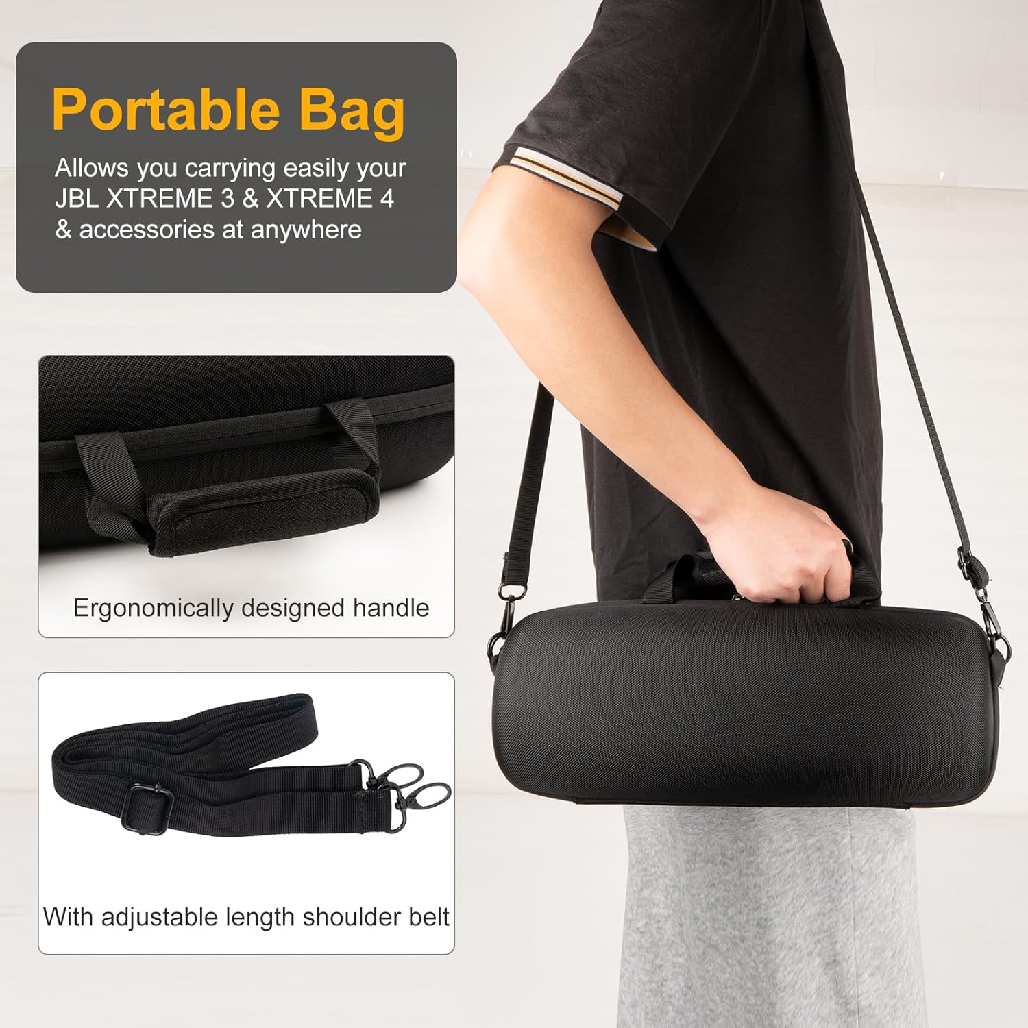 Hard Case Compatible with JBL Xtreme 4/Xtreme 3 Bluetooth Speaker,Travel Carrying Storage Holder Bag with Replacement Shoulder Strap Fit for Charger Adapter and Accessories (Black) - Image 6