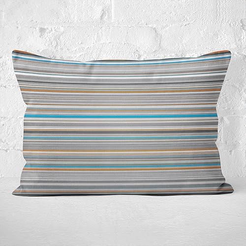 Miniatura 3 de Subently Funda de almohada a rayas azul, gris y naranja, funda de cojín para sofá de oficina en casa, funda de almohada con cremallera oculta,