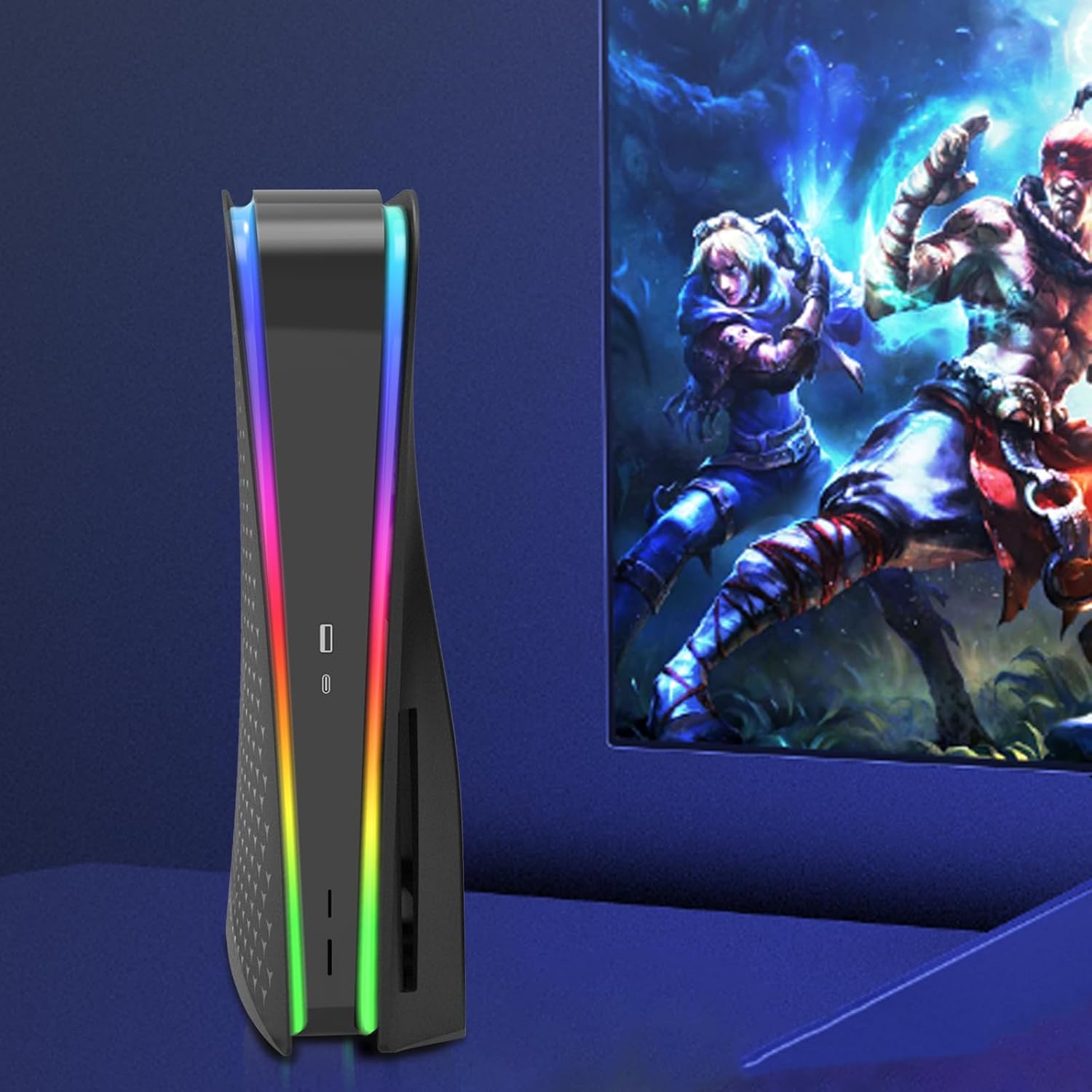 PS5 Faceplate with RGB Light bar,Dust Filter for Cooling Vents LED Strip Light Console Cover for PlayStation 5 Disc Edition DIY Decoration Kit Accessories-Black