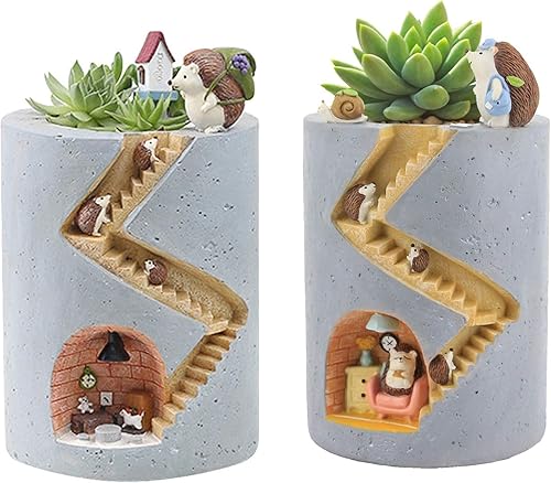 Segreto Plantas creativas de erizo, macetas de cepillo para plantas suculentas, maceta decorada, escritorio, jardín, sala de estar, 2 piezas