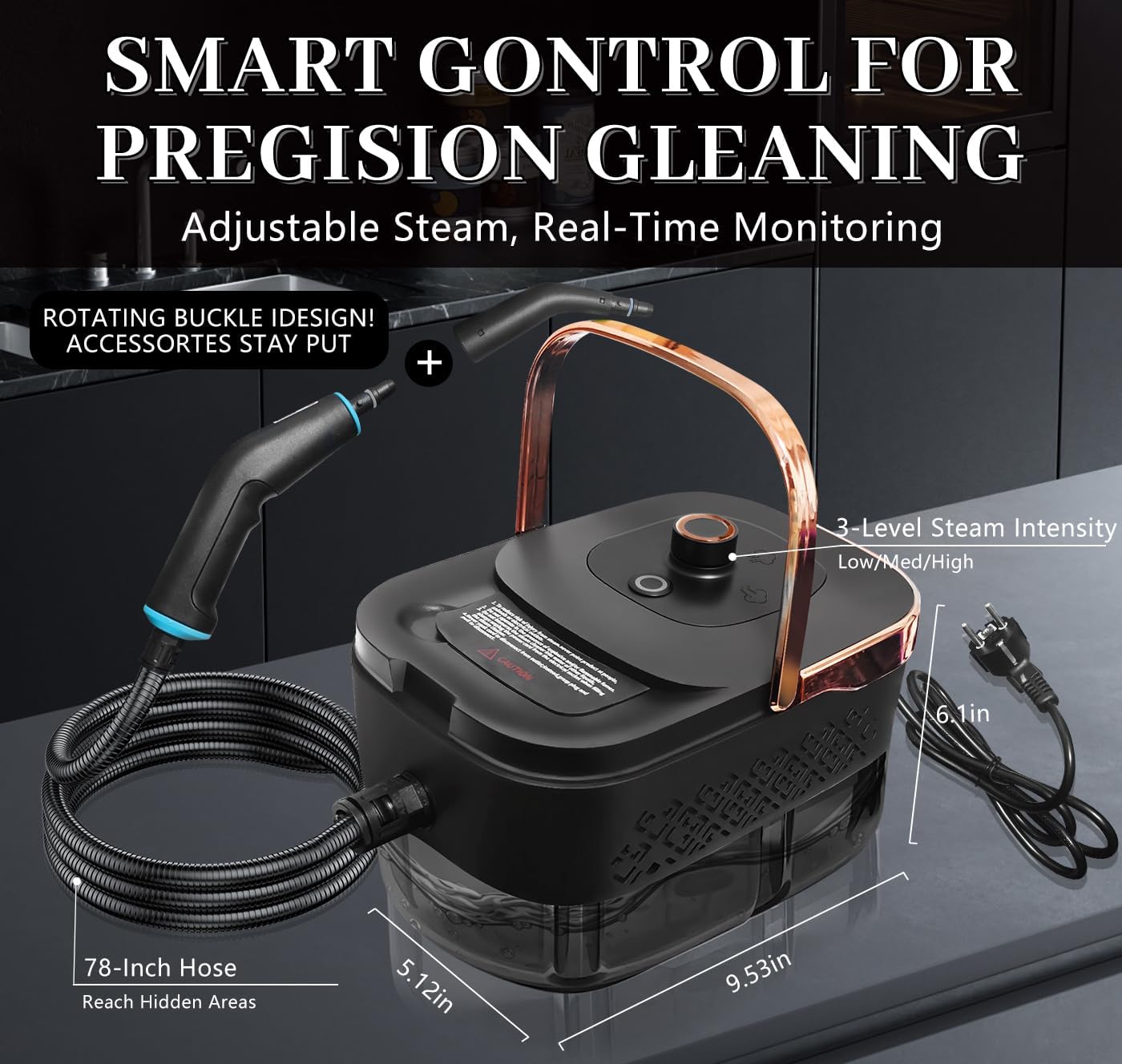 Steam Cleaner, Steamer for Cleaning, 2500W Pressurized Steam Cleaner with 12 Attachments, Portable Steamer Cleaner for Home Car Kitchen Bathroom Furniture Tile Grout (Rose Gold) - Image 2