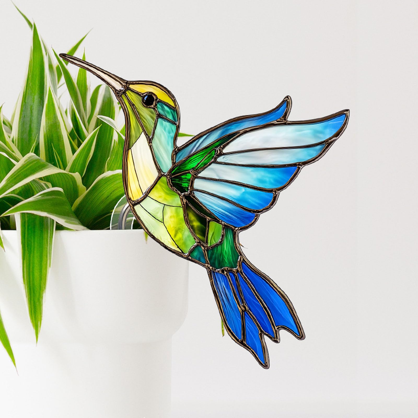 Aqua Blue Hummingbird Plant Decor - Farmhouse Style -6