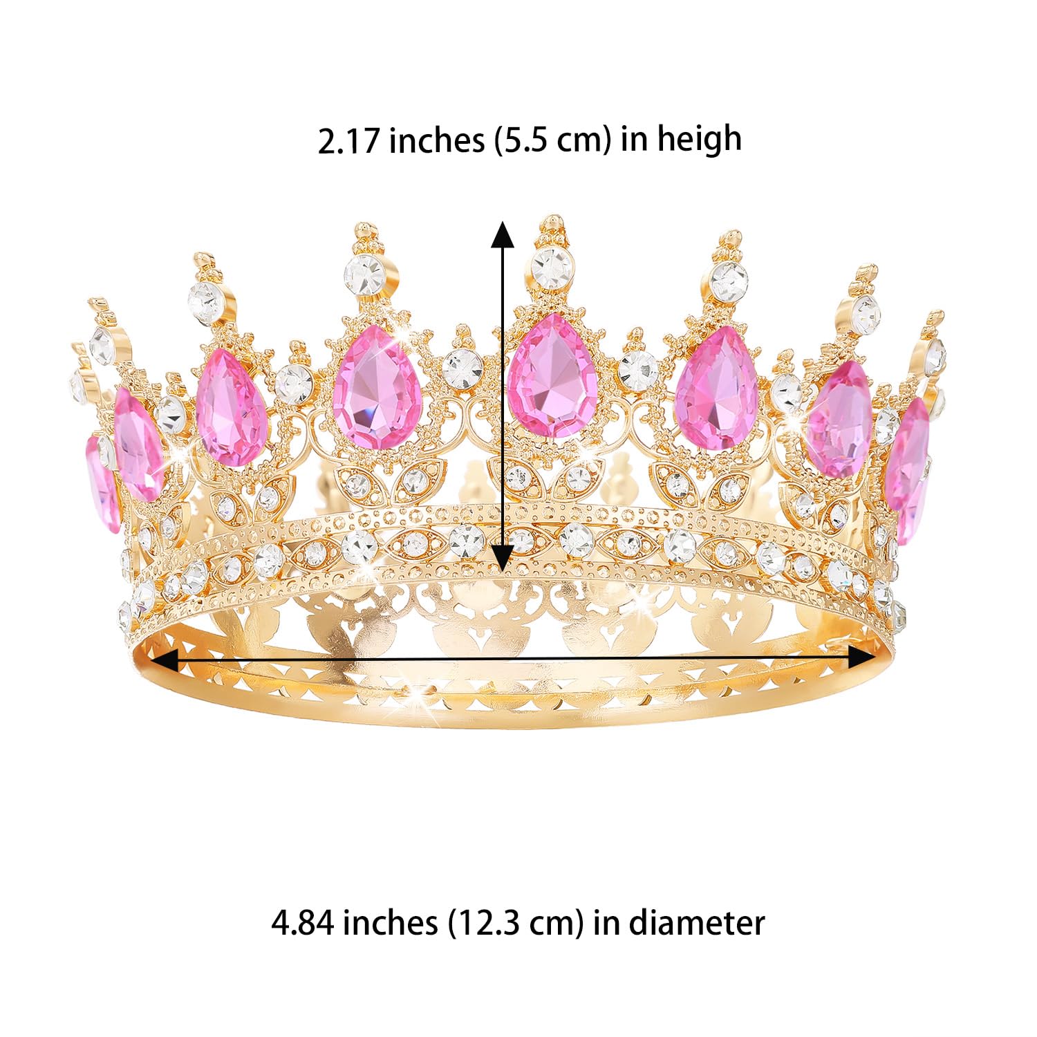 Pink Crown for Women Crystal Tiara and Queen Crown for Women Wedding Headband for Bride Hair Accessories for Costume Birthday Party Cake Decoration Prom - Image 2