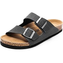 FITORY Mens Leather Insole Sandals with Two Buckles,Open Toe Slides for Indoor and Outdoor Size 7-14.5