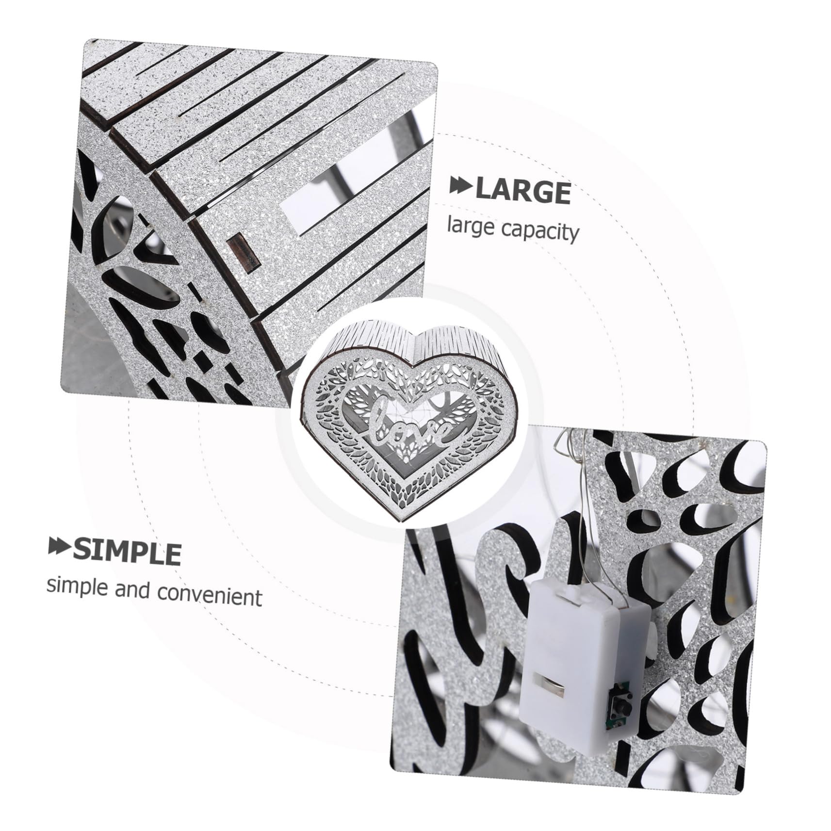 Ciieeo Scatola in Legno a Forma di per Matrimonio per Conservare Soldi e Biglietti, Decorazione Rustica per Ricevimenti e Feste
