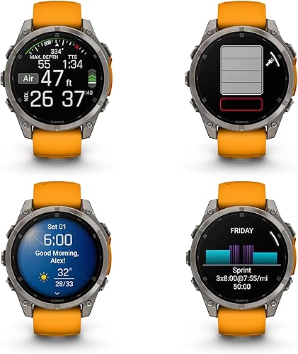 Miniatura 4 de Garmin Fenix 8 47MM AMOLED Zafiro Premium Multisport GPS Smartwatch de Titanio con Banda de Silicona Spark Orange/Grafito, Linterna LED Integrada