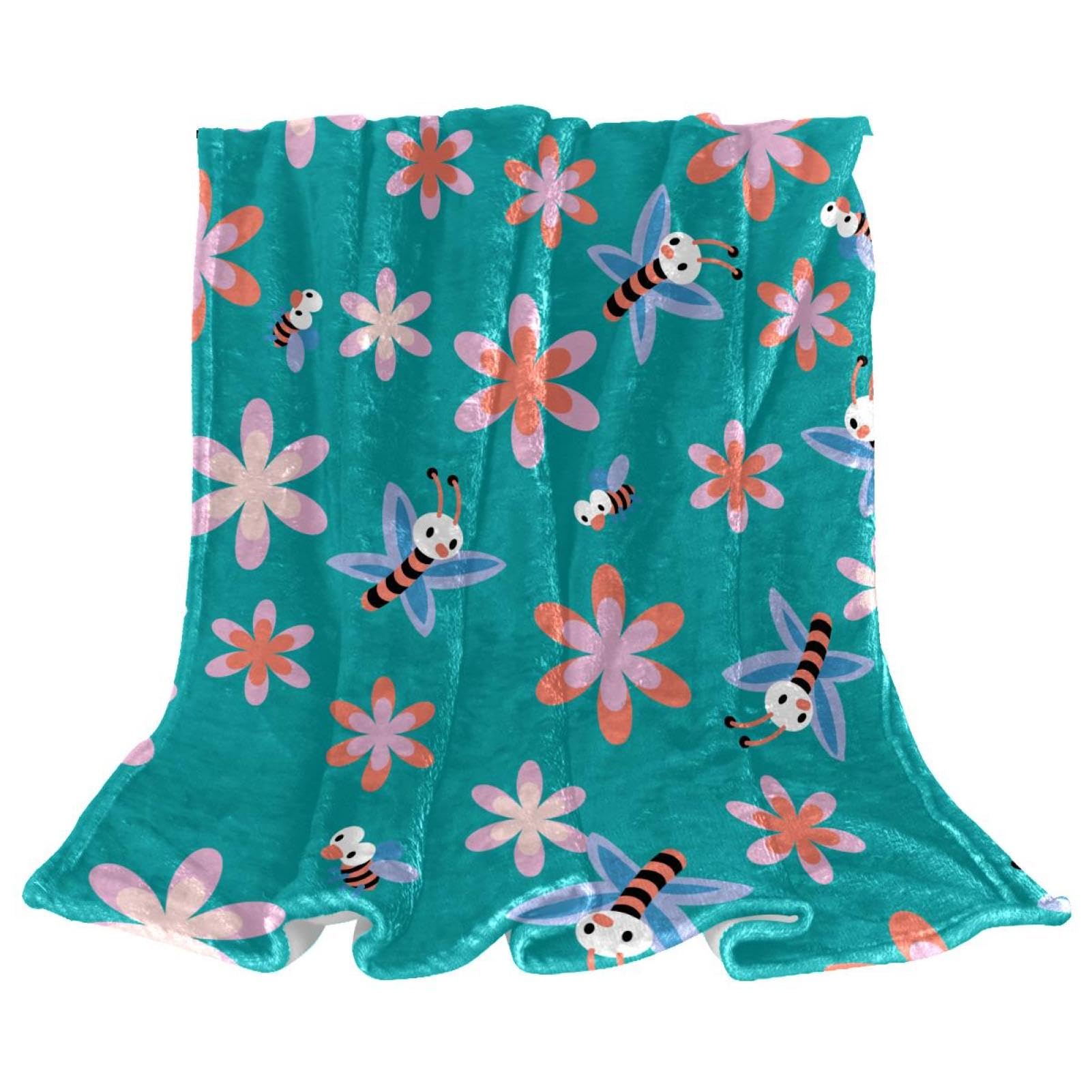 Couverture polaire fleurs et abeilles chaude et douce pour lit et canapé