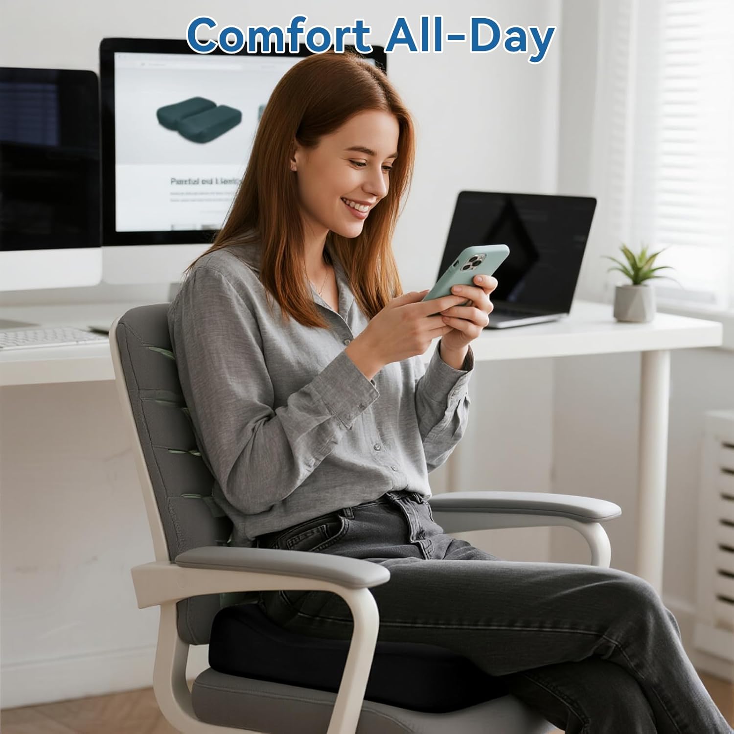 Adjustable Seat Cushion, Memory Foam Office Chair Cushion, Car Seat Cushion, Foldable Travel Cushion for Tailbone Pain, Sciatica Pain Relief, Lifting Cushion for Sitting, Driving, Traveling(Large)