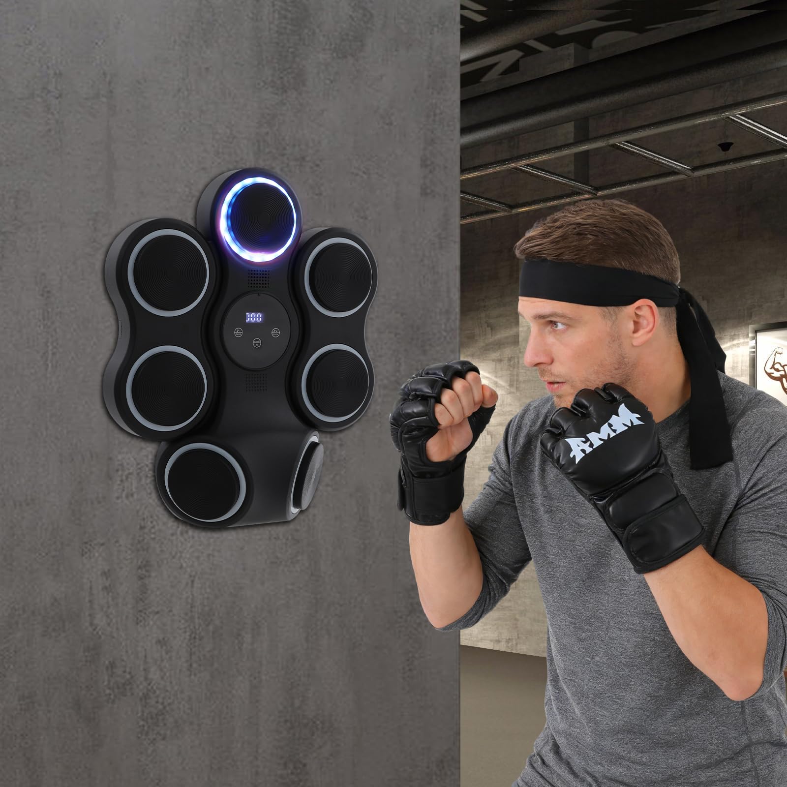 Music Boxing Machine - Máquina de boxeo electrónica con luces LED y Bluetooth, 9 velocidades para niños y adultos, entrenador de boxeo musical para casa y gimnasio