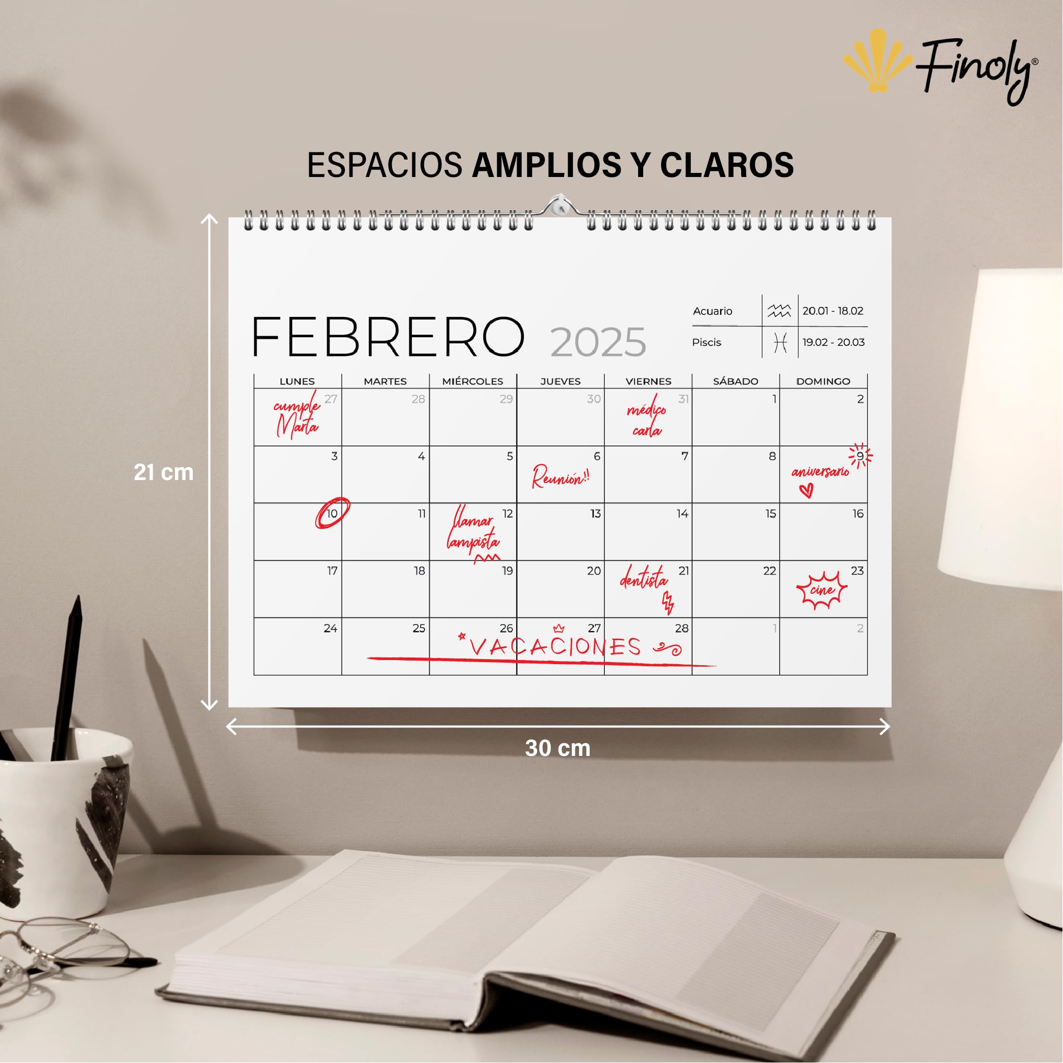 Finoly Wall Calendar 2026 January 2026 - June 2027 (18 Months), Minimalistic spanish, 30x21 cm - Image 2