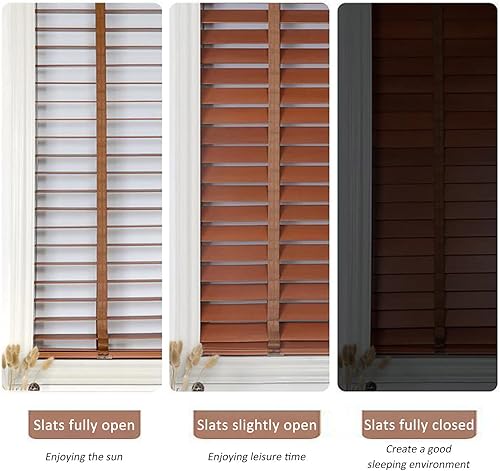 Miniatura 5 de Persianas venecianas de madera, persianas horizontales con cintas, persianas venecianas de madera real para ventanas, cortinas de aislamiento