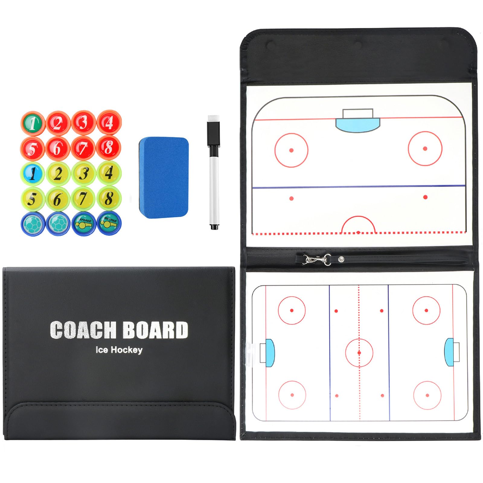 RoseFlower Tableau Tactique Hockey, Plaquette Entraineur Hockey, Plaquette Hockey Coach avec Stylo Aimants, Tableau Coach Hockey Magnétique Entraîneur Board