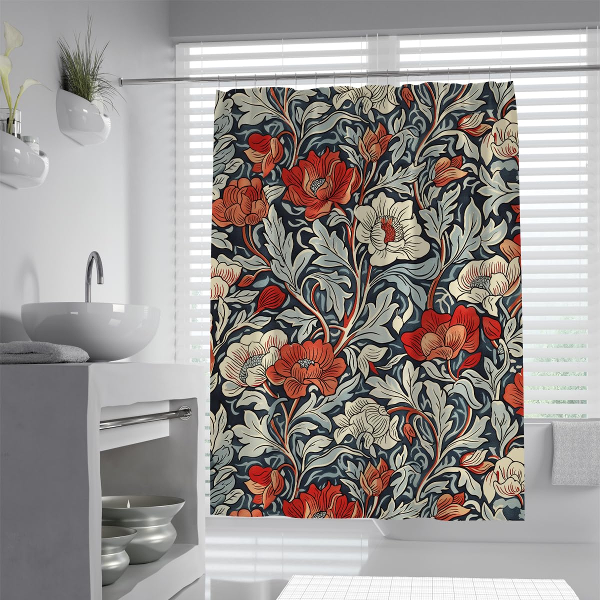 OLLIAR Home Boho Floral Shower Curtain 180x180 Tropical Leaves Fabric Cloth Shower Curtains for Chic Elegant Bathroom Decor Modern Farmhouse Flower Bath Curtain