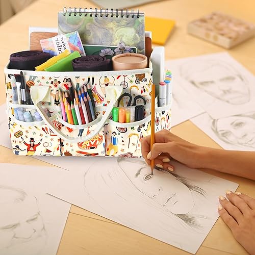 Vista 6 de qianshan - Bolsa de mano organizadora de manualidades con múltiples bolsillos, gran organizador de almacenamiento de arte con asas para arte, Beige