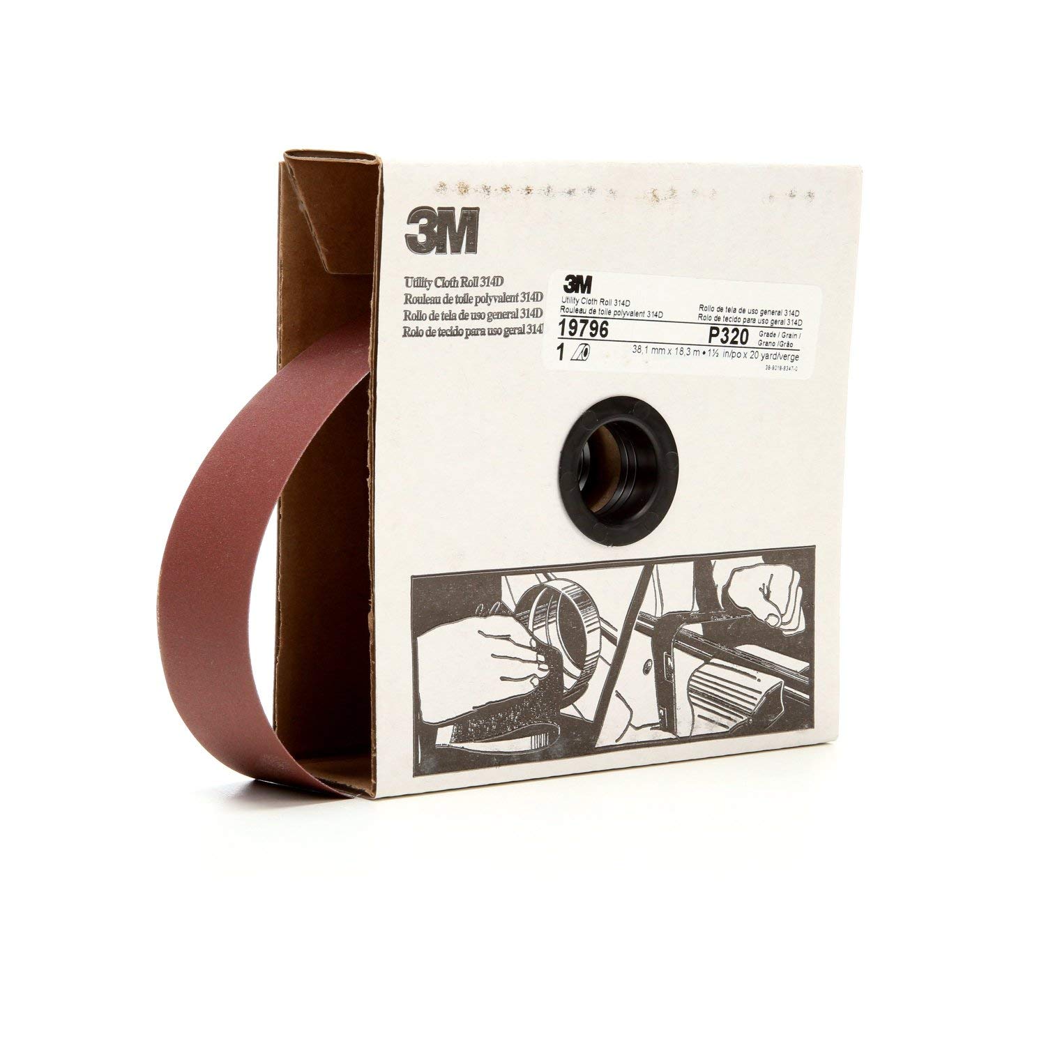 3M Utility Cloth Roll 314D, Aluminum Oxide, 1-1/2" Width x 20 yds Length, P150 Grit, Maroon (Pack of 1)