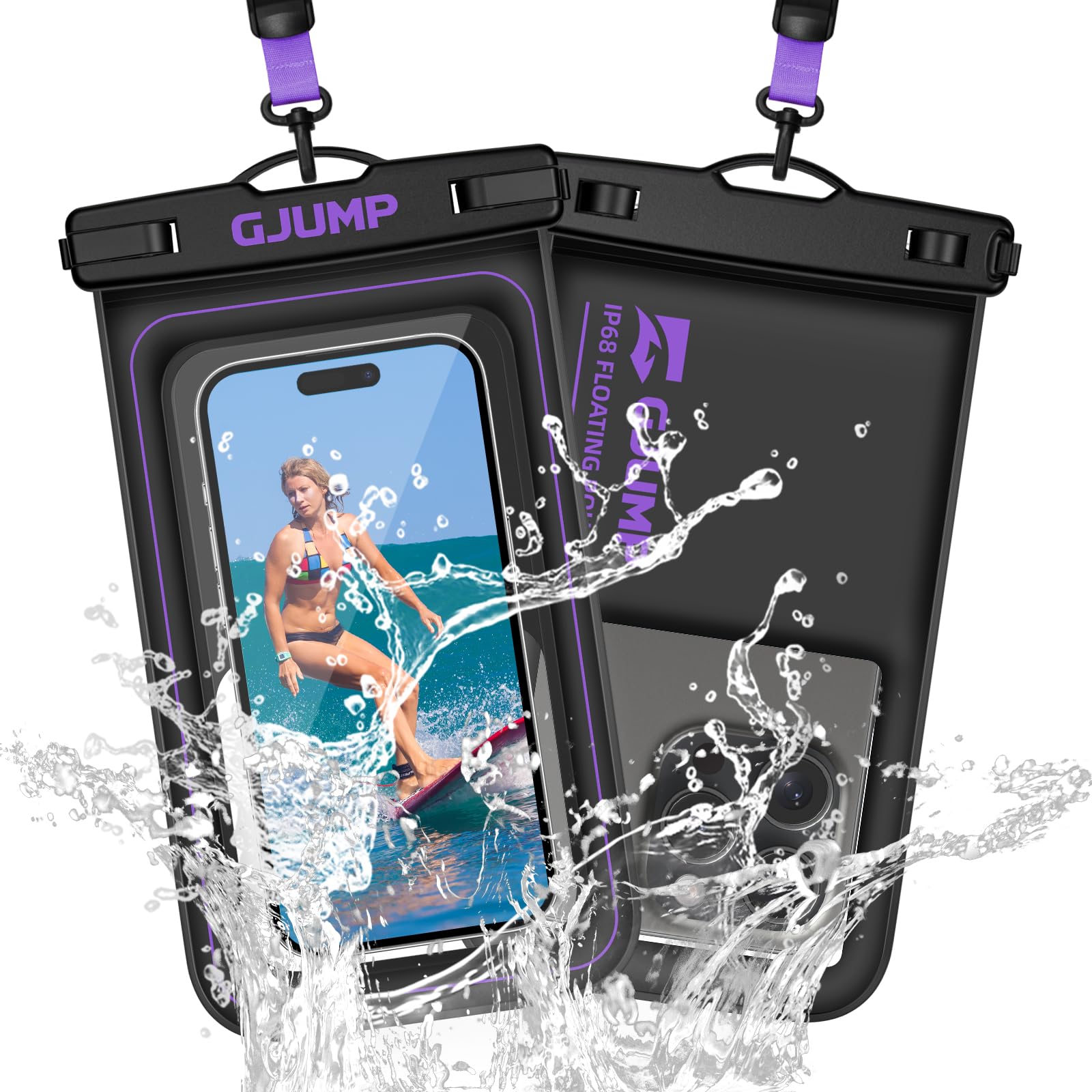 GJUMP 2 Pack Floating Waterproof Phone Pouch, Up to 8.3" IP68 Cellphone Dry Bag Compatible for iPhone 16 15 14 13 Pro Max Samsung Galaxy, Essential