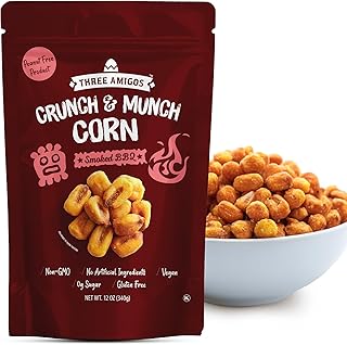 Three Amigos Corn Nuts Suger Free, 100% Vagan, Peanut Free Non-GMO (All Natural Ingredients) Guilt-Free snacking Toasted Corn Kernels in Reseable Bag - Crunchy & Munch Snack (12 OZ) (12 oz, Smooked BBQ)