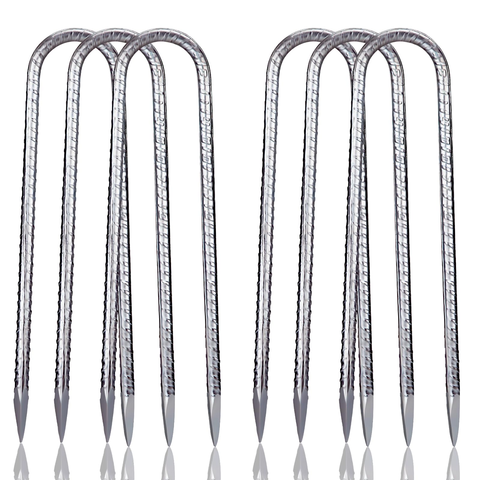 NONMON Ground Rebar Stakes Tent Pegs Heavy Duty, 6Pcs 12 Inch Galvanised Steel Metal U Hooks Anchors Staples for Trampoline Football Net Fences Canopies Swing Gazebo Marquees Garden Outdoor
