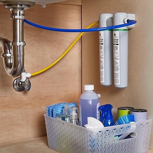 Miniatura 3 de GE Sistema de filtración de agua de doble etapa debajo del fregadero con grifo y filtro | Reduce más de 95 impurezas incluyendo plomo, cloro,