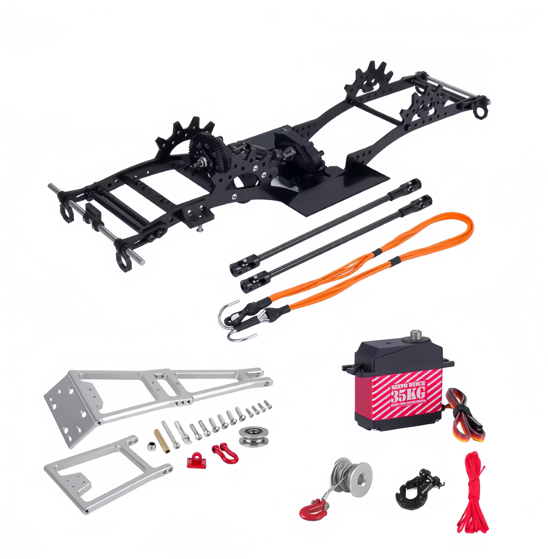 Aluminum Alloy LCG Chassis Kit Frame DIY Servo Rescue Crane Arm for 1/10 RC Rigs Crawler Capra SCX10 II Axle Comp Builds Upgrade (04-Chassis kit)