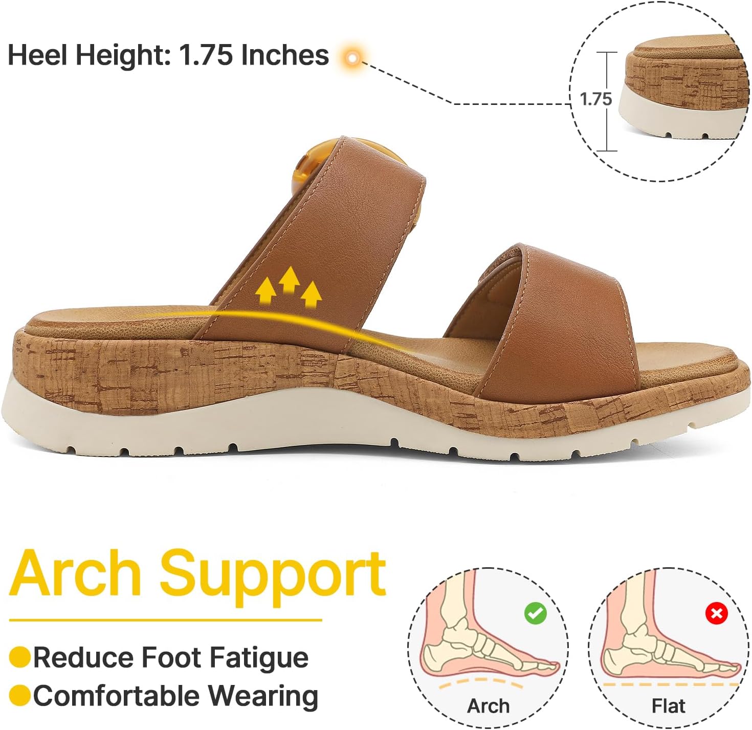 UBFEN Womens Flat Sandals Slides With Arch Support Comfy Walking Wedge Cushion Summer Shoes