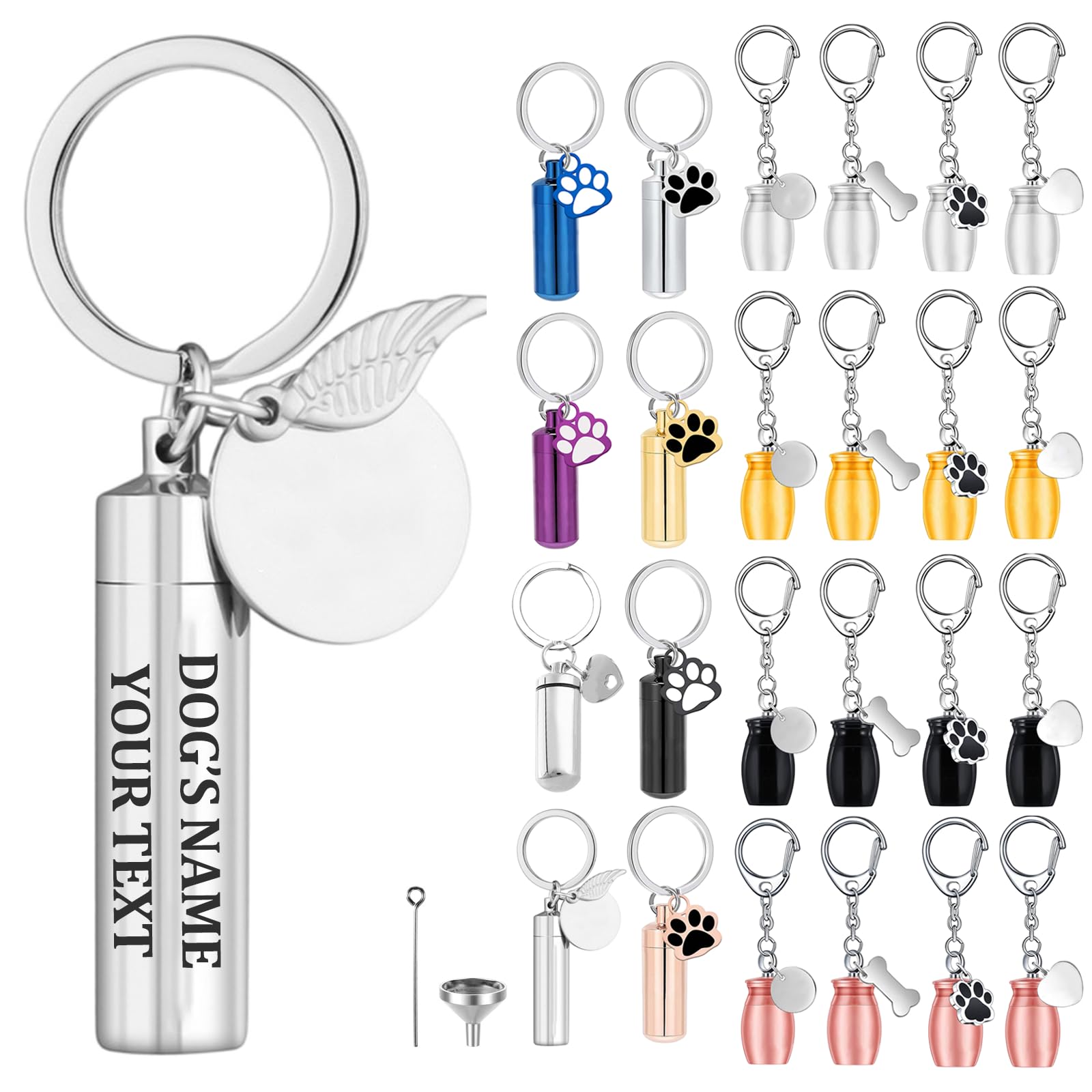 Custom Dog Urns for Ashes Keyring Engraved with Dog's Name and Text, Personalised Keyring Mini Pet Urns for Dogs Ashes, Cat Urn Dog Ashes Keepsake, Stainless Steel Pet Urn, Pet Memorial Gifts (G-01)