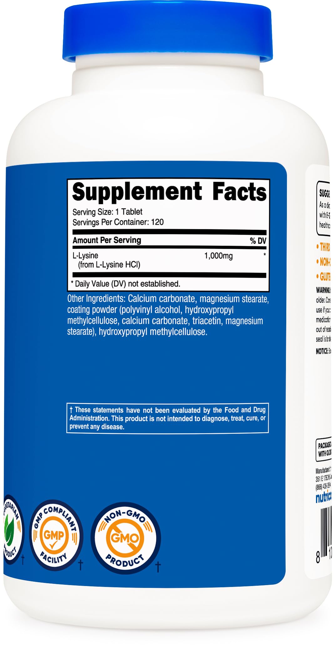Nutricost L-Lysine (1000mg) 120 Tablets, Gluten Free — Amazon image 5