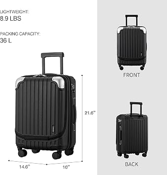 LEVEL8 Grace Expandable 20 Carry-On Luggage with 4 PC Organizer Packing Cubes - Black, Carry-On 20-Inch