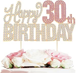 Amazon.com: Nelbiirth Happy 30th Birthday Gold & Pink Rhinestone Cake ...
