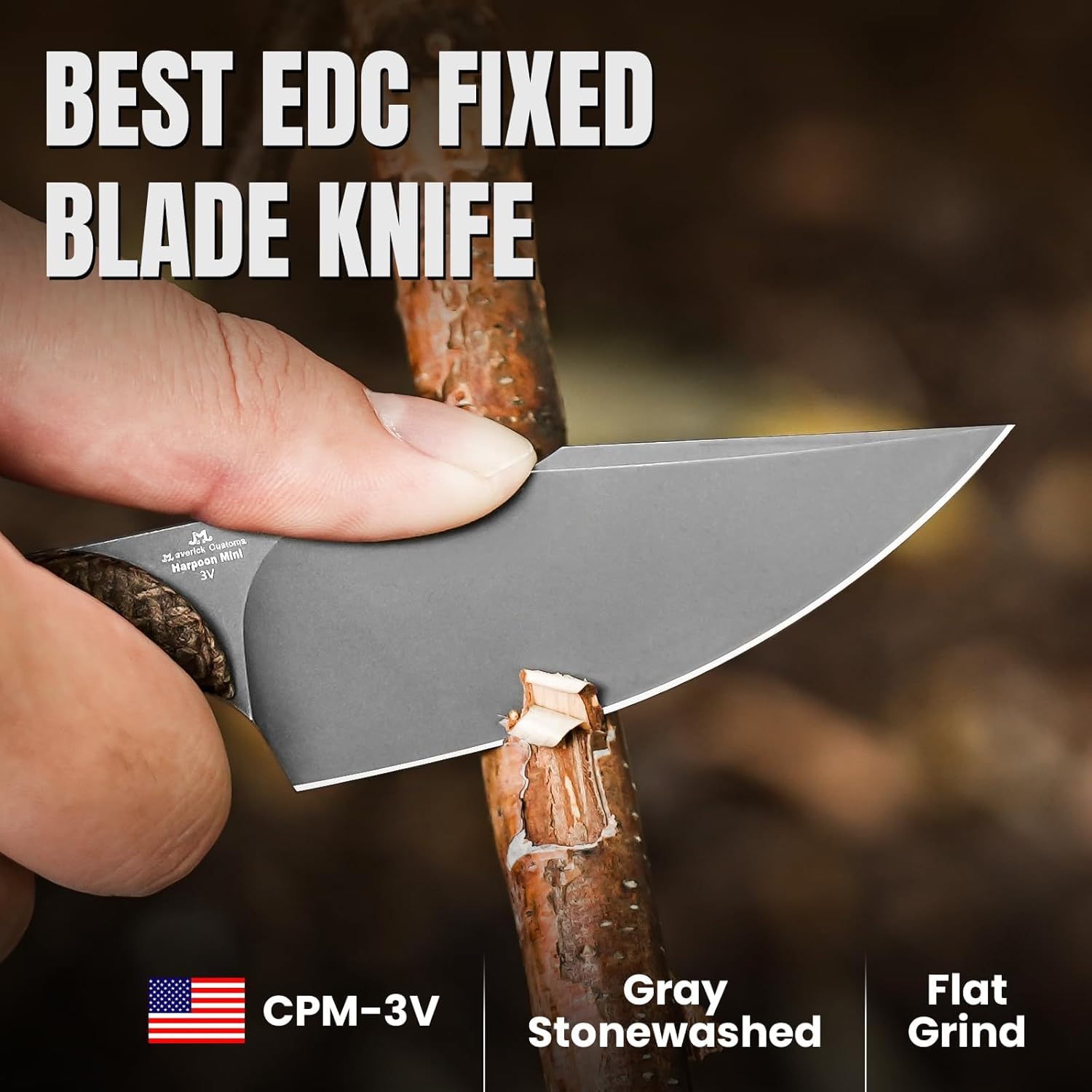 Kizer Mini Harpoon Outdoor Messer mit Scheide, Jagdmesser mit 7,62 CM 3V Feststehende Klinge und Micarta Griff, Kleines EDC Messer für Camping, Wandern, Survival 1040SM1