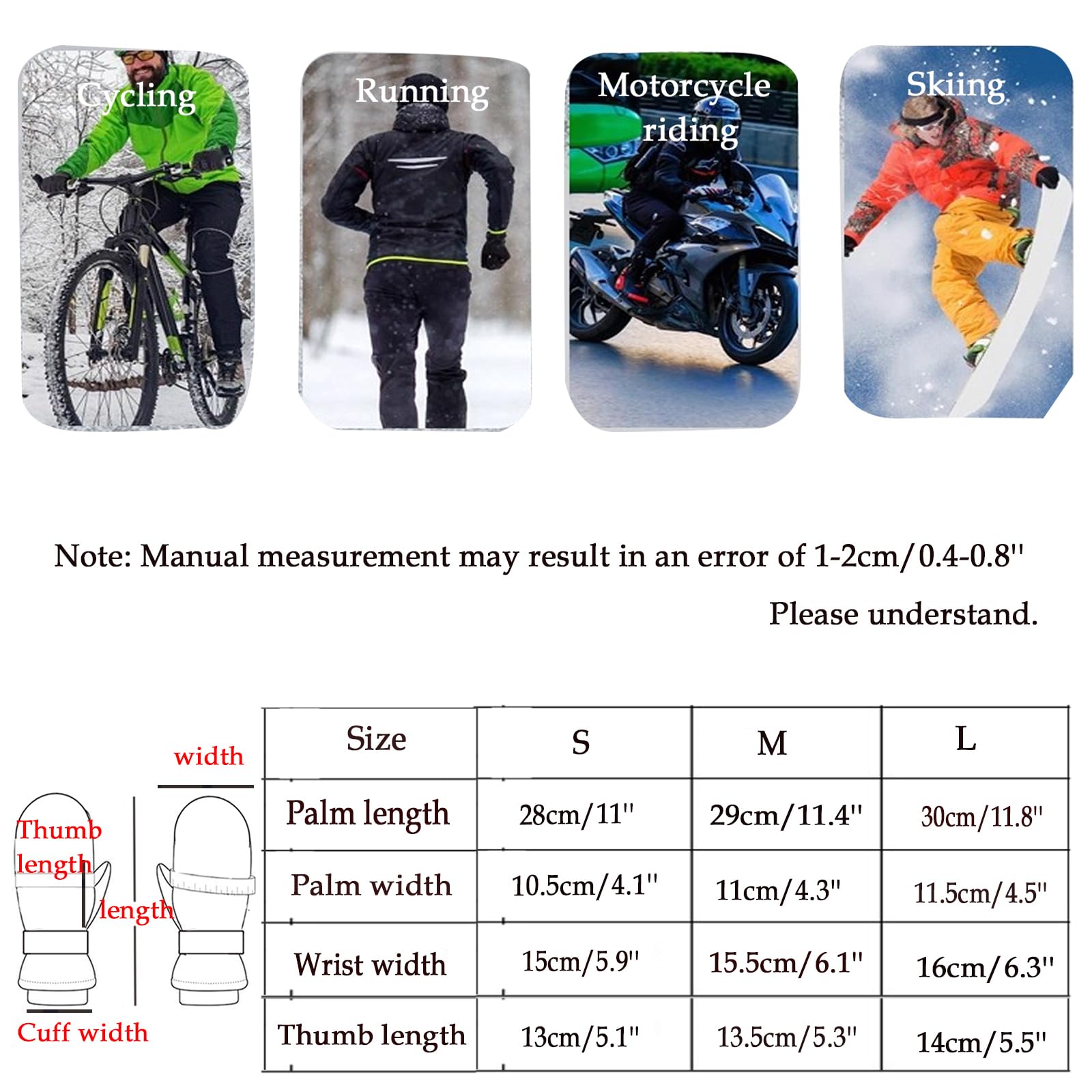 Guantes de Esquí, Manoplas cálidas de Invierno para Hombre Mujeres, Guantes de Moto Invierno Impermeable, Regalos para Hombres y Mujeres,[a] White,M