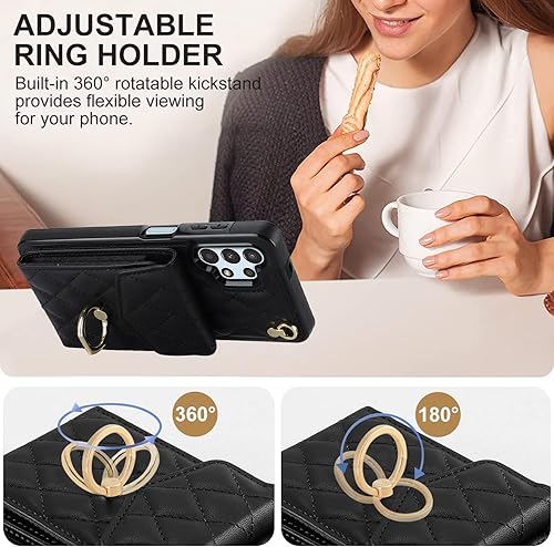 Miniatura 10 de Asuwish Funda de teléfono para Samsung Galaxy A13 4G5G con protector de pantalla de vidrio templado y correa para la muñeca con bloqueo RFID,