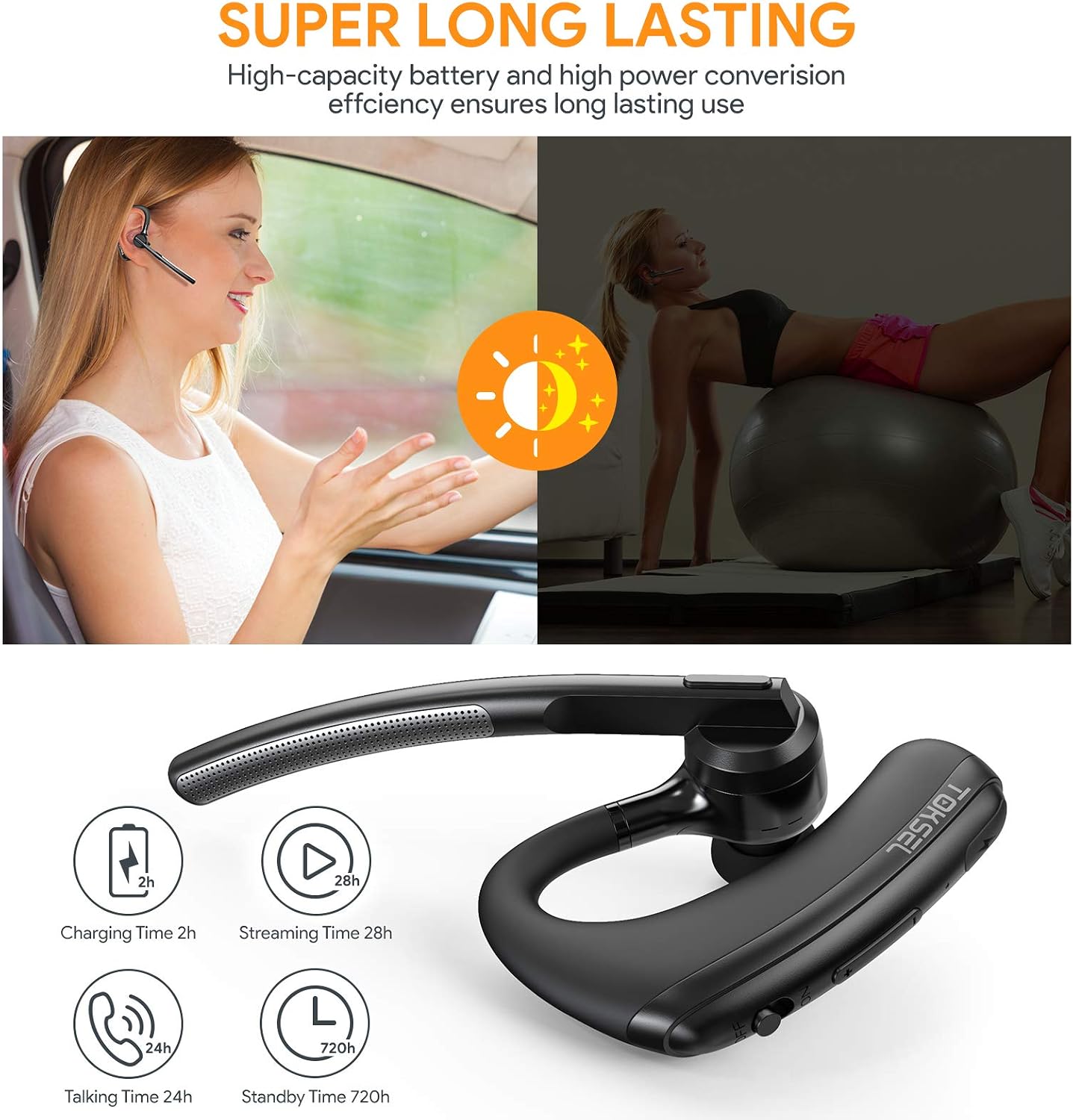 Bluetooth Headset,TOKSEL aptX HD Bluetooth Earpiece 24 Hrs Talktime with CVC8.0 Dual Mic Noise Cancelling Hands-Free Wireless Earphones for Business Driving Office Home Compatible with Cell Phones PC