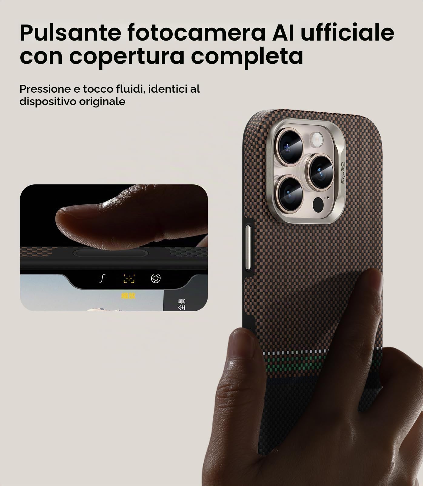BENKS ArmorPro Prestige Cover per iPhone 16 Pro Max Custodia per Controllo della Fotocamera, Compatibile con MagSafe, Protezione Antiurto di livello Militare, Kevlar 600D+1500D Fibra Aramidica e TPU