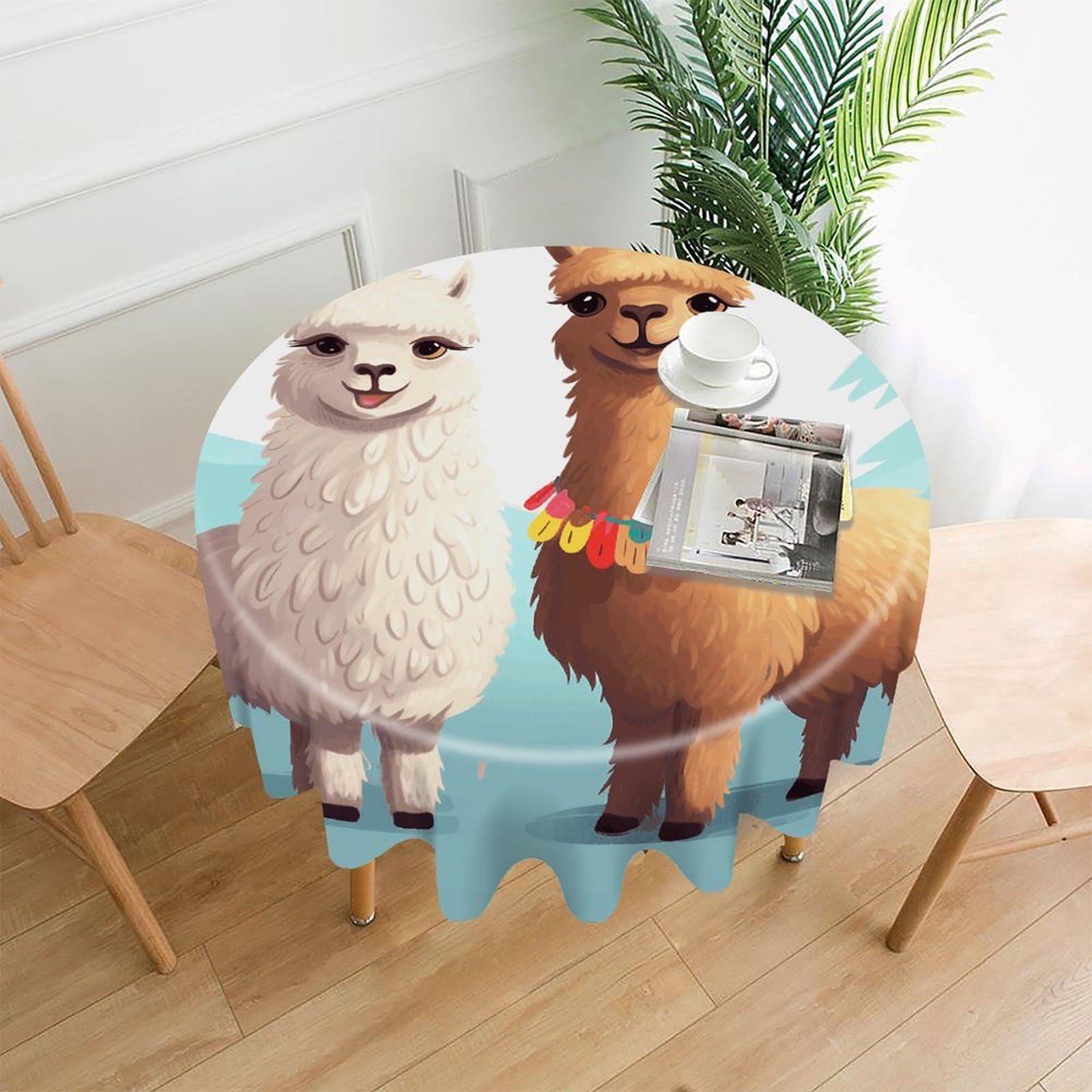 Llama Alpaca Tablecloth Exquisite Wrinkle Free Straight Edge Round Anti-Fade Premium Polyester Tablecloth Waterproof Folding Table Cover for Table Decoration