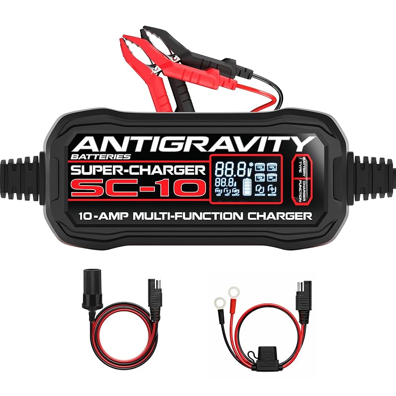 Carregador e mantenedor inteligente de bateria Antigravity Batteries SC-10 10 A para baterias 6 V e 12 V de lítio LiFePO4 e chumbo-ácido