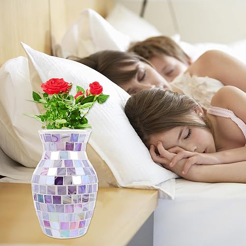 Miniatura 8 de Florero de vidrio de mosaico, recipiente floral de vidrio de mosaico decorativo hecho a mano para suculentas, macetas de plantas, jarrón decorativo