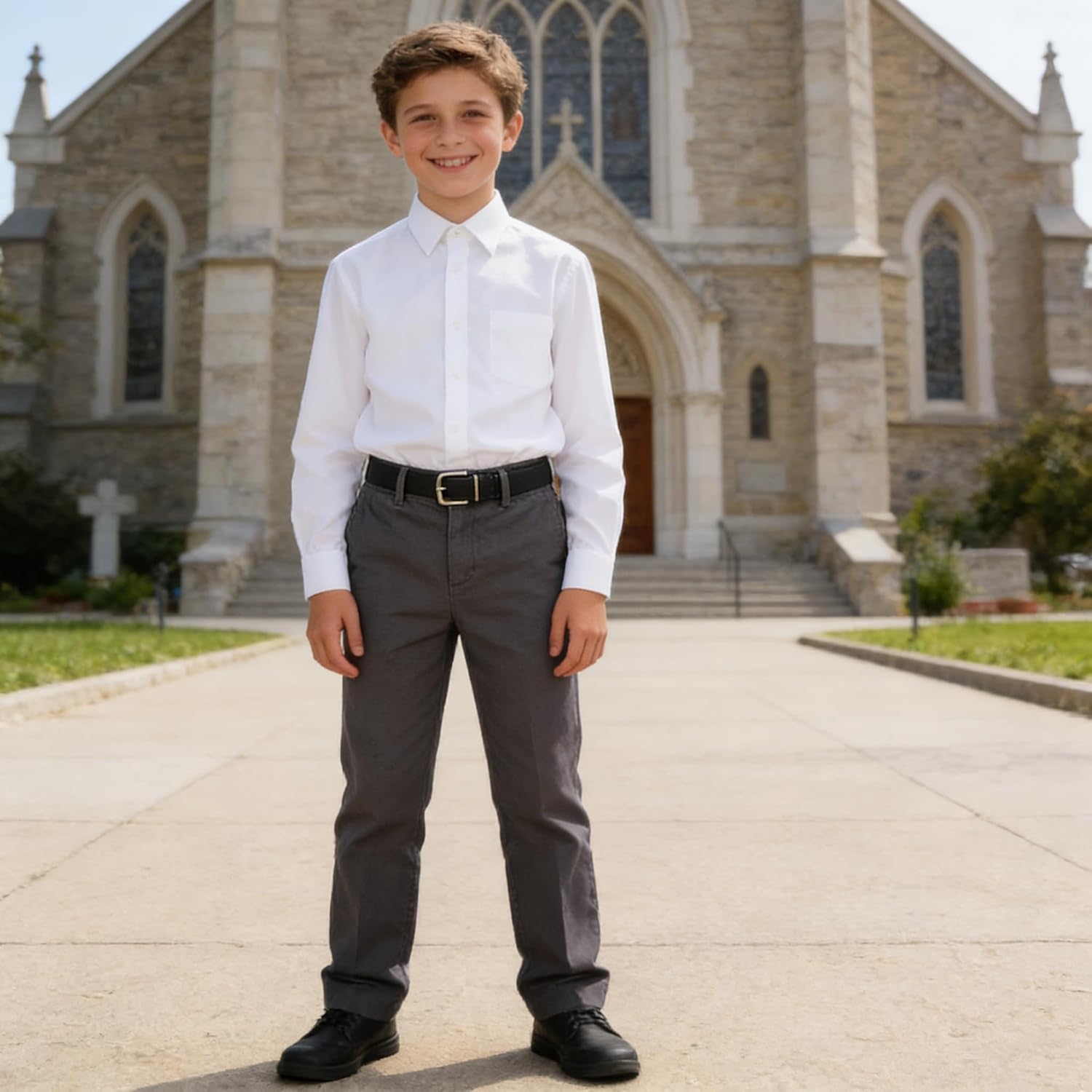 Bienzoe Boys School Uniform Pants: Kids Adjustable Waist Cotton Regular Slacks - Image 4