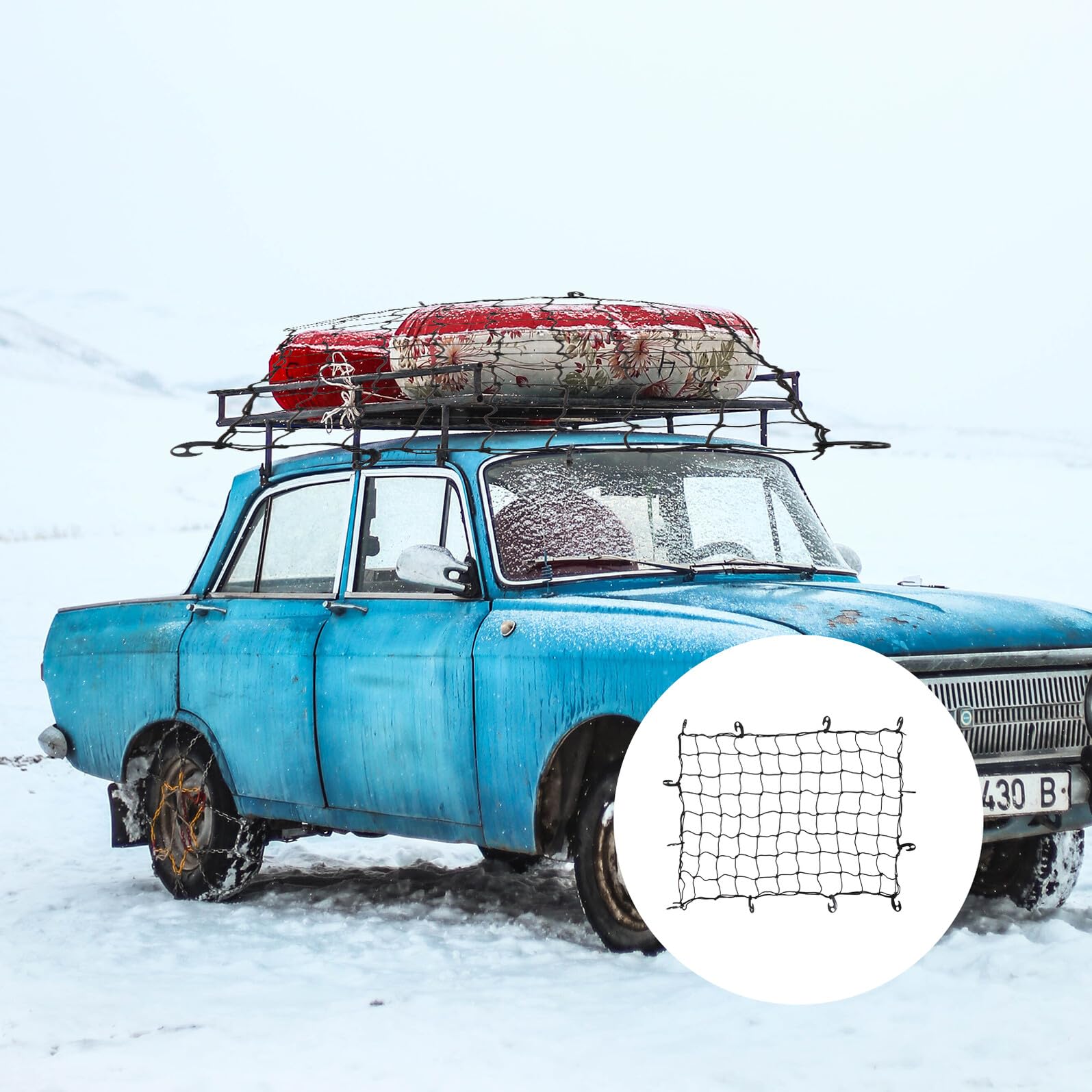 Filet Élastique à Bagages pour Voiture en Caoutchouc Noir 120x90cm, Résistant et Pratique pour Organisateur de Coffre et Chargement sur Porte-Bagages de Toit