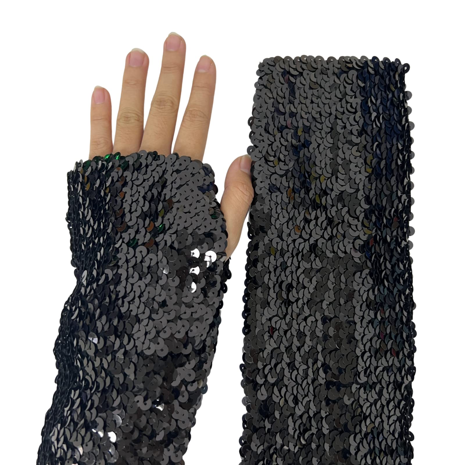 CHENGZI Sequin Arm Sleeve Sequin Stage Elastic Arm Sleeve Shiny Stretchy Elbow Cuffs for Performance Cosplay (Black) - Image 2