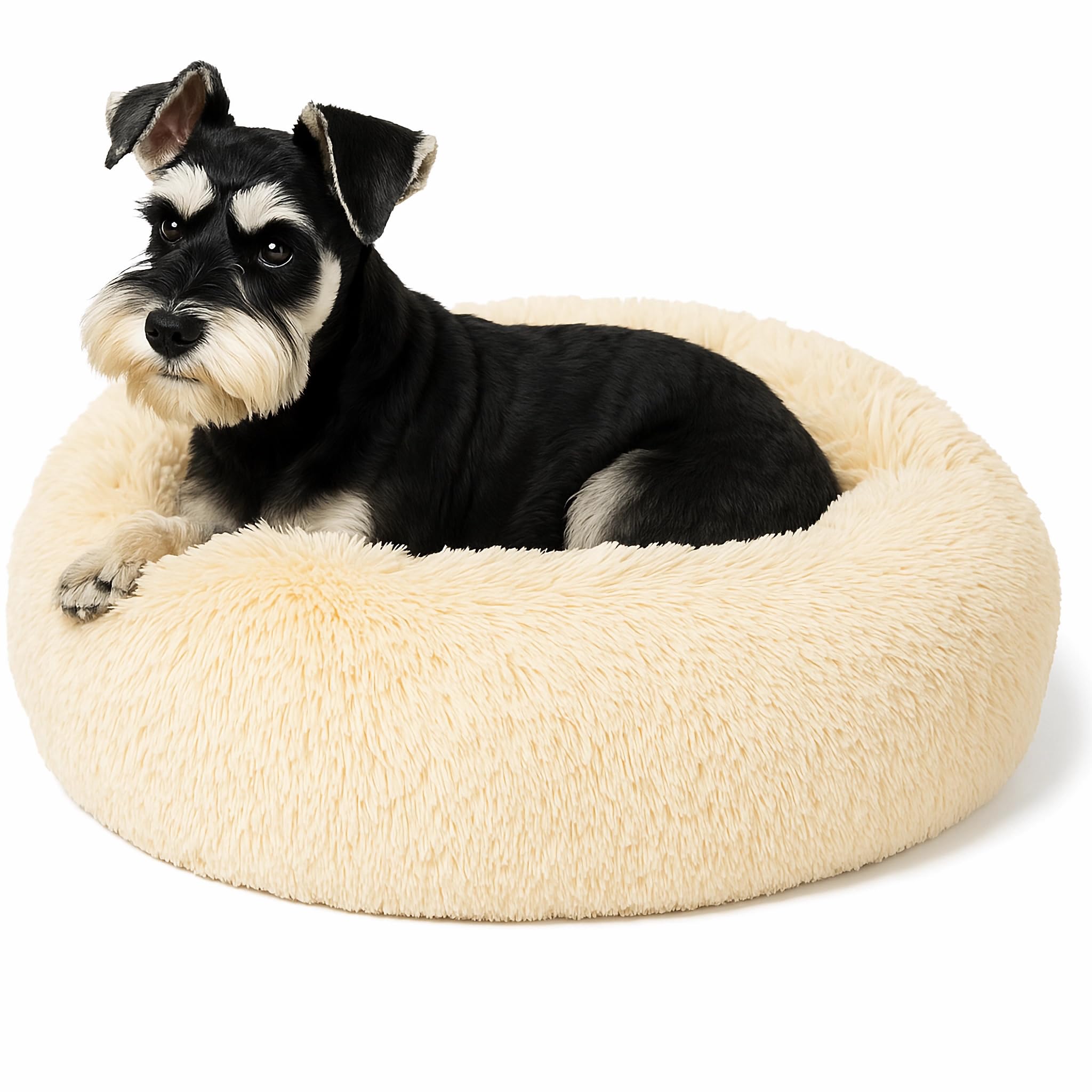 SEOUGEE Calming Donut Dog Bed, Fluffy Plush Round Cat Bed, Cosy Soft Washable Cushion Warming Pet Beds with Non-Slip Bottom, Indoor Sleeping Cuddler Nest for Small Dogs Cats (Apricot 50cm) — image 1