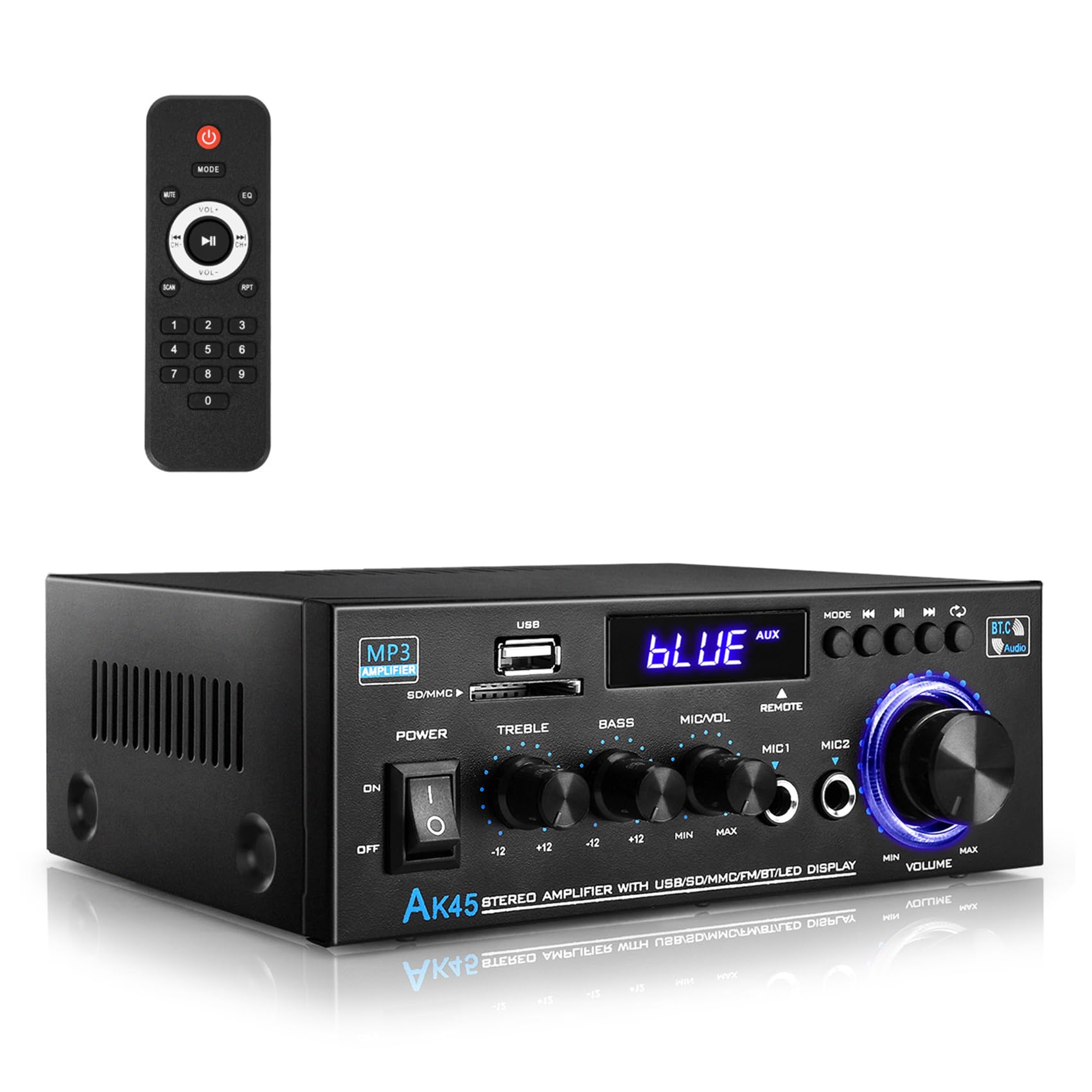 Cybrosol AK45 Stereo Audio Amplifier,300W Home 2 Channel Wireless Bluetooth 5.0 Power Amplifier System, Home Amplifiers FM Radio, USB, SD Card, with Remote Control Home Theater Audio Stereo System