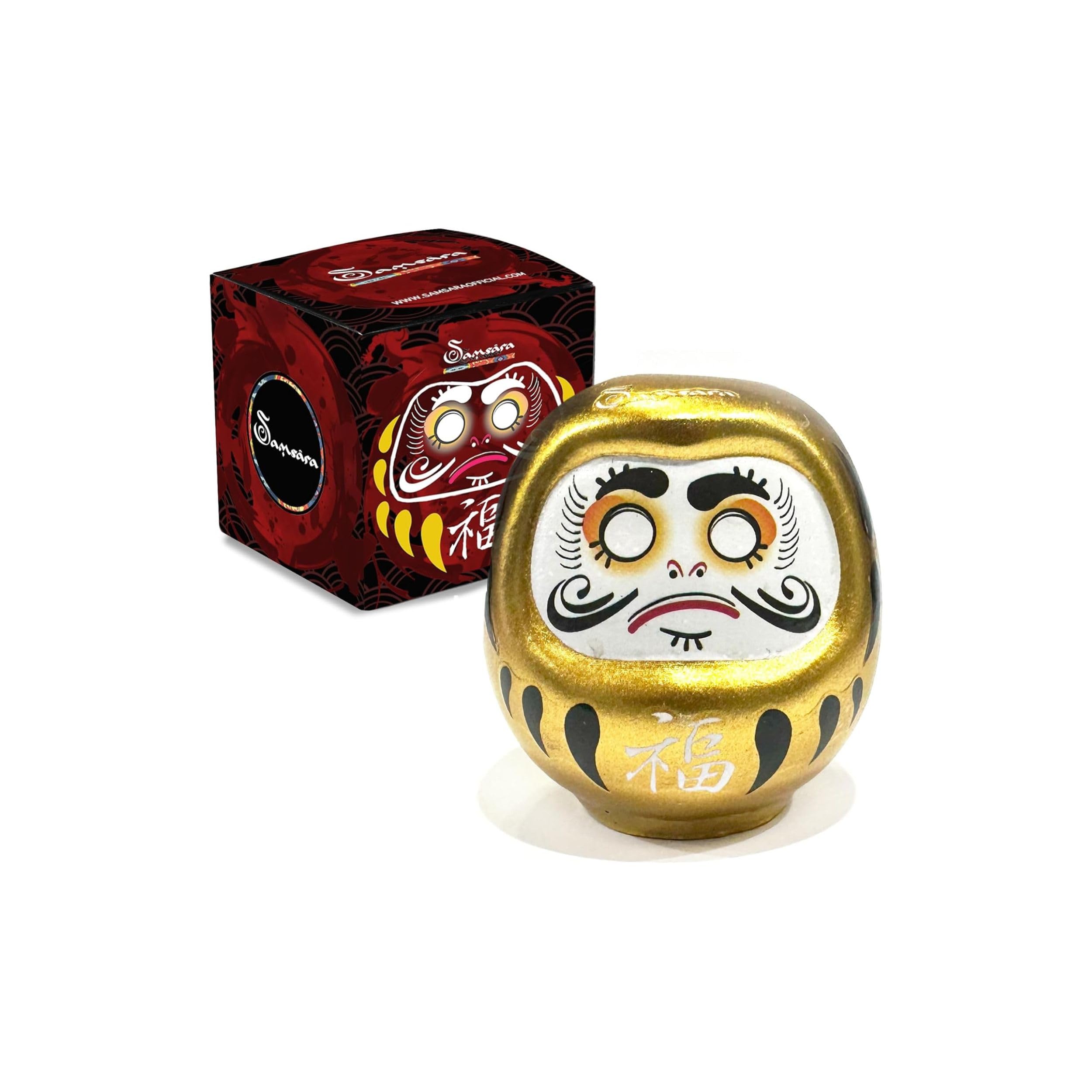 Samsara - Amuleto japonés original de Daruma de la suerte de porcelana | colorea el ojo y desea un deseo, para hombres, mujeres y niños (oro - éxito)